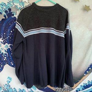 navy blue and grey color block sweater